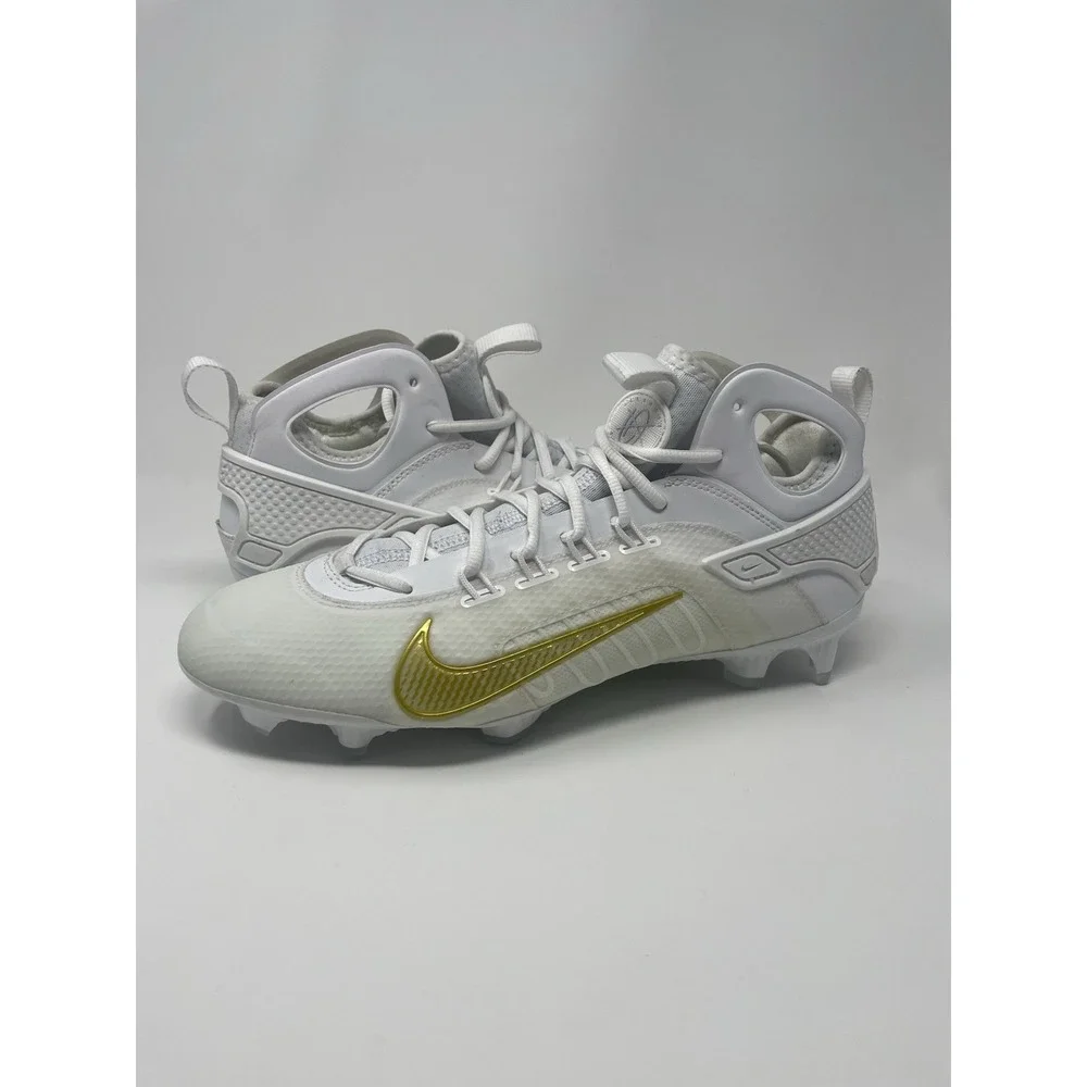 Nike Huarache 9 Elite LAX Mid Lacrosse Cleats White Gold Men's Size 12.5‎ New
